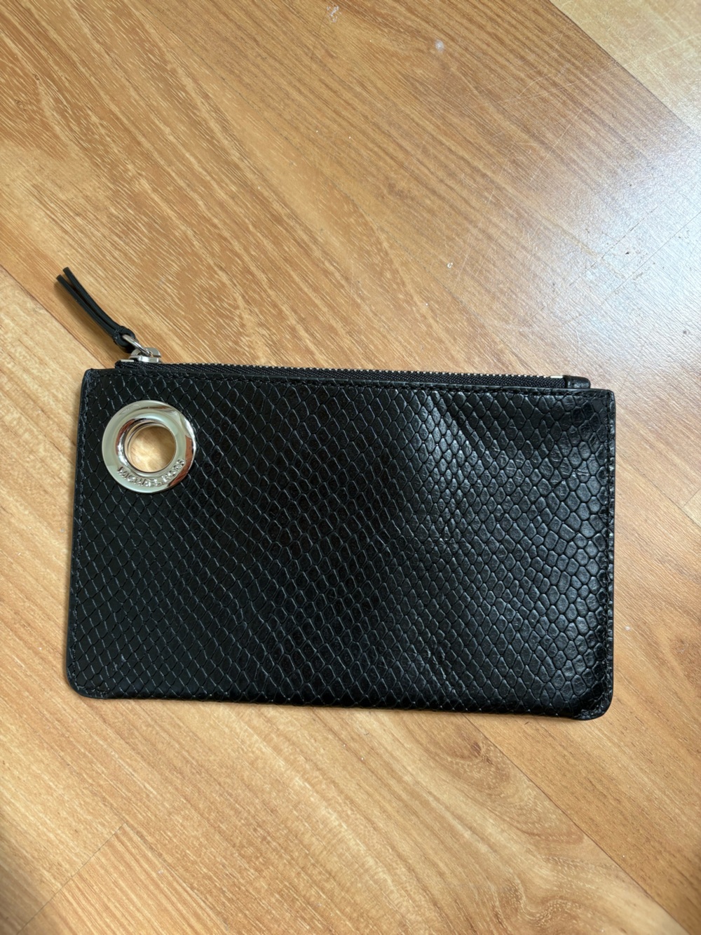 Michael Kors Black Leather Wristlet with Silver Hardware